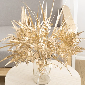 Plantas Artificiais Ouro Falso Flores De Plástico Grama De Casamento Arranjo De Folhas De Outono Casa De Festas Decorações De Natal
