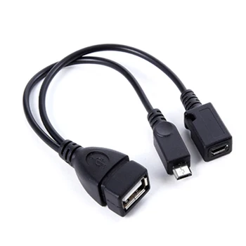 1pc 2 Em 1 OTG Micro-USB Host de Alimentação Y Divisor de Adaptador USB Para Micro 5 Pinos Macho Fêmea do Cabo