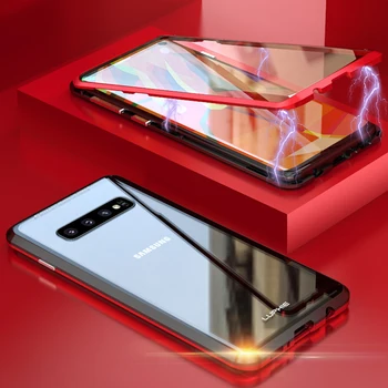 Para Samsung S 10 S10 Plus Magnético Caso S9 Mais De 360 Frente+Costas de duas faces de Vidro Temperado de Caso para Galaxy Nota 9 pára-choque de Metal