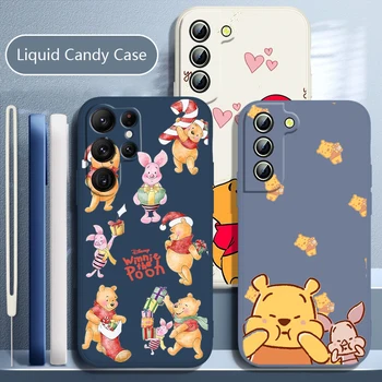 Anime Winnie the Pooh Caso de Telefone Para Samsung Galaxy S22 S20 S21 S10 S9 Ultra Plus Pro FE Líquido Corda Doce Cor Shell Fundas