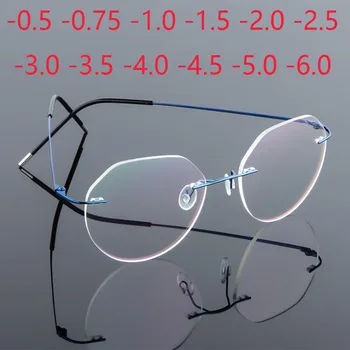 Polígono Dobrável, Flexível, Ultra Leve De Titânio Liga De Miopia Óculos Sem Aro, Vidros Ópticos -0.5 -0.75 -1.0 -1.5 Para -6.0