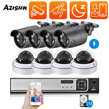 AZISHN ao ar livre Câmera Infravermelha Impermeável 8CH 5MP NVR de Áudio CFTV Segurança Kit de Vigilância