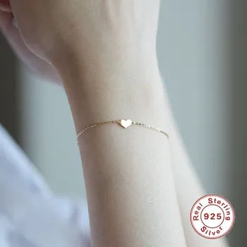 CCFJOYAS 925 Prata Esterlina Ouro 14K plated Coração em Forma de Bracelete para as Mulheres coreano Estilo Minimalista Pulseira da Menina o Melhor Presente que