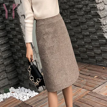 Office Lady Trabalho Manta De Lã Mistura De Volta Fenda Slim Reta Midi, Saias Vintage Estética Coreano Elegante Sukienka Tweed Quente Saia
