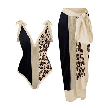 Vintage V-Pescoço Leopard Colorblock Impressão De Uma Peça De Maiô Feminino Retro Maiô Designer De Roupa De Banho Verão De Surf Wear