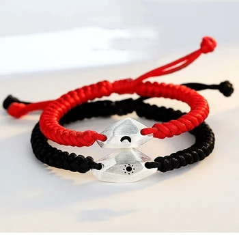 A moda que desejam pedra par de braceletes de homens e mulheres, mão-de tecido vermelho de corda em corda de mão simples bracelete de venda quente