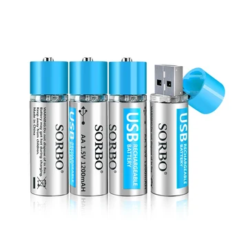 1/2pcs SORBO USB Bateria Recarregável 5V AA 1200mAh de Lítio li-Bateria de Lítio do polímero de RoHS do CE de controle de temperatura