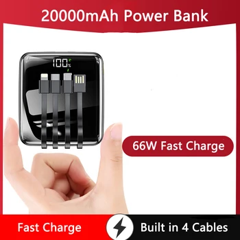 Mini Banco de Potência 20000mAh Construído em Cabo 66W Super Rápido Carregamento para Huawei P40 P50 Powerbank para iPhone Samsung 13 S22 Poverbank