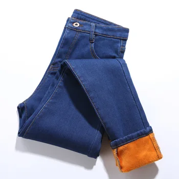 Cintura Alta Aquecido Jeans Para Mulheres Azul Fêmea Preta De Inverno De Calças De Brim Das Mulheres Do Denim, Calças De Jean Femme 2020 Calças De Senhoras Calças Quentes