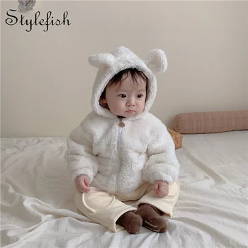 2022 roupas de bebê casaco de inverno do urso do bebê menino bebê manga longa forrada de lã engrossado casaquinho com capuz casaco de roupas