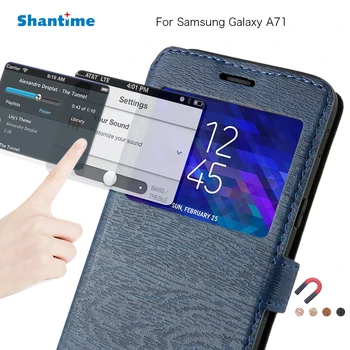 Couro do PLUTÔNIO de Telefone Case Para Samsung Galaxy A71 Flip Case Para Samsung Galaxy A71 Janela de modo de Exibição de Catálogo de Caso TPU Macio de Silicone Tampa Traseira