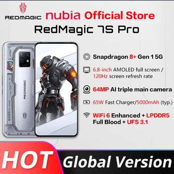 Versão Global Núbia RedMagic 7S Pro Jogo de Telefone de 6,8 polegadas Em Câmera Snapdragon 8+ Gen 1 Octa Core 64MP Triplo Câmeras NFC