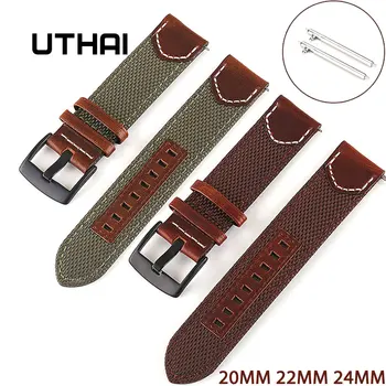 UTAI, Vintage nylon pulseira de couro 20MM 22MM 24MM Para Samsung Galaxy 42MM 46MM gearS2 S3 Ativo de 2 de Liberação Rápida pulseira Z33