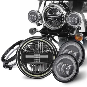 Moto de 7 Polegadas LED Farol Para Touring da Harley Road King Ultra Classic Electra 4.5 Polegadas, faróis de Nevoeiro Anel de Montagem de Moto