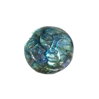 Mão Esculpida azul Natural Flash Labradorite Plam Pedra do Sol E da Lua Escultura Rosto