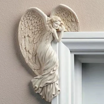Redenção Anjo de Moldura de Porta de Asas de Anjo Decoração de Porta em 3D Criativo Vintage Chic Estilo de Asas de Anjo Enfeite de Parede de Canto, Escultura