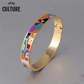 A Cor Da Cultura Nova Moda De Aço Inoxidável Do Bracelete Para Abrir As Mulheres De Ouro Geométricas Coloridas Esmalte Pintado Pulseira Jóias De Casamento