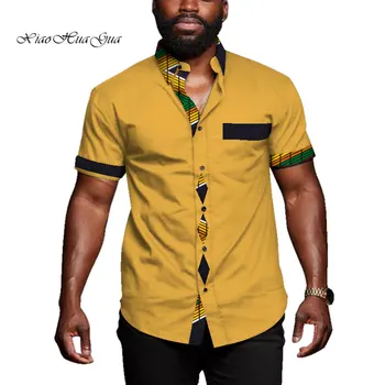 Africano de Roupas para Homens Causal Festa Homens de Manga Curta, Camisas, Tops Dashiki Homens Riche Africana de Impressão Superior Shirt para Homens WYN723