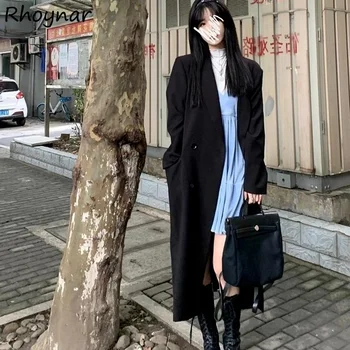 Trench Mulheres Elegantes E Populares Sólido Design Minimalista Mais Recente Versão Coreana Básica Colégio Harajuku Elegante Preto Simples Vintage
