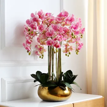 Artificiais de orquídeas, arranjos de flores do PLUTÔNIO do toque real sentimento da mão de chão de Decoração de Mesa de casa de alta qualidade buquê nenhum vaso