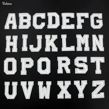 A-Z Alfabeto inglês Letras Brancas Manchas de Ferro na Roupa, Bordados Adesivos DIY Pano de Decoração de Costura Suprimentos
