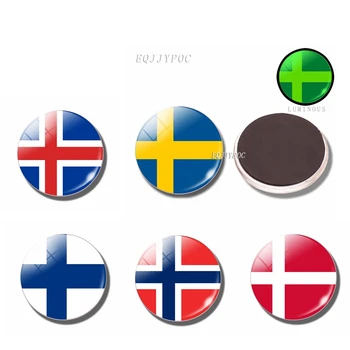 Luminosa Ímã de Geladeira Europa, Bandeira de Países, a Finlândia, a Suécia, a Noruega, a Islândia, a Dinamarca 30MM de Vidro Ímã de Geladeira DIY Ornamento