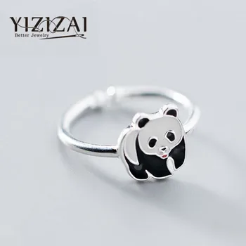 YIZIZAI Moda Panda Banhado a Prata Anel de Moda as Mulheres Linda Anéis para Meninas chapeamento de Prata Bonito Jóia Animal do Femme Atacado