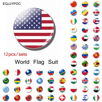 12pcs Bandeira Mundial de Conjuntos de Ímã de Geladeira China EUA reino UNIDO, Espanha, Rússia, Alemanha, Itália, França Lembranças de Vidro Magnético Frigorífico Adesivo