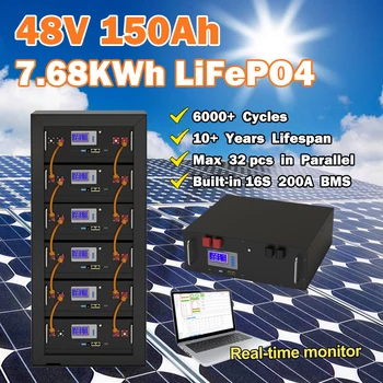 48V 150Ah Bateria LiFePO4 200Ah 100Ah 51.2 V Built-in 16S Inteligente BMS RS485 PODE Comunicação 6000+ Ciclos de 10 Anos de Vida útil