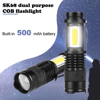 4000LM MINI Lanterna Construído na Bateria de Carregamento USB Lanterna LED COB Zoomable Impermeável Tático Tocha Bulbos de Lâmpada da Lanterna