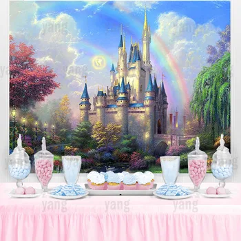 Disney Princesa Cinderela Dançando ao ar livre Gardon vinil Azul Vestido de pano de fundo aniversário Princesa fornecimentos de terceiros