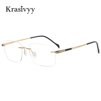 Krasivyy Praça Óculos Sem Aro Moldura Homens Ultraleve Miopia Prescrição De Óculos Mulheres 2021 Titânio Puro Óptico Óculos