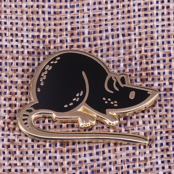Preto mouse esmalte pin com capuz rat broche bonito pet emblema engraçado jóia animal do dom crianças unisex camisa jaqueta acessório