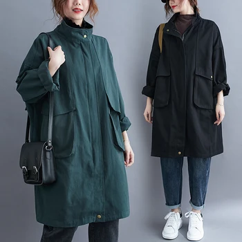 Outono Inverno Mulheres De Comprimento Médio Trincheira Solta Estilo Coreano De Moda Popular Moderna Senhoras Elegantes Diário De Bolso Do Blusão