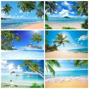 A Fotografia De Paisagens Tropicais Praia Do Mar Decoração Personalizada Palmas Árvore Navio De Cruzeiro De Verão Oceano De Férias Foto De Estúdio Fundos