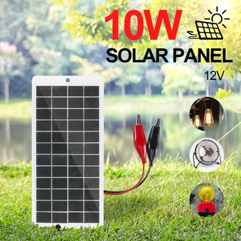 10W Carregador de Bateria Solar com Mosquetão 12V Carregador Solar Polysilicon de Energia Solar Carregador Portátil para Lâmpada ao ar livre da Bomba de