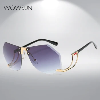 WOWSUN Lrregular de grandes dimensões sem aro dos Óculos de sol para as Mulheres, a Marca de Designer de Moda Tons A128