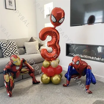 1Set Marvel homem-Aranha Homem de Ferro Folha de Balão Conjunto de 32polegadas Número de Aniversário Balões de Festa de Aniversário, Decoração de Suprimentos para Crianças Presentes
