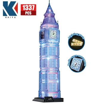 1337Pcs Cidade de Luz de Cristal de Londres, o Big Ben Blocos de Construção do Mundo LEVOU Famosa Arquitetura de Tijolos de Brinquedo Educativo para as Crianças do Presente