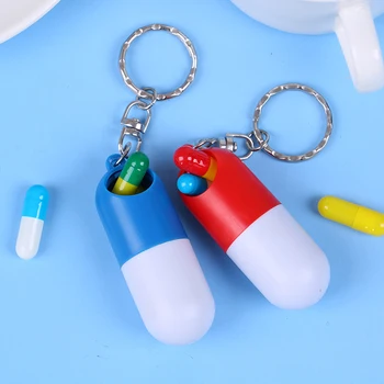 Mini Cápsula Comprimido Caixa de Medicina Pillbox Portátil Pílula de Drogas Recipiente de Plástico, Caixa com Chave de Cadeia