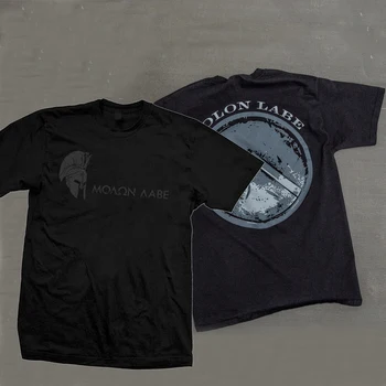 Molon Labe dos Homens T-Shirt Spartan Capacetes e Escudos de Algodão, Gola Redonda, Manga Curta T-Shirt