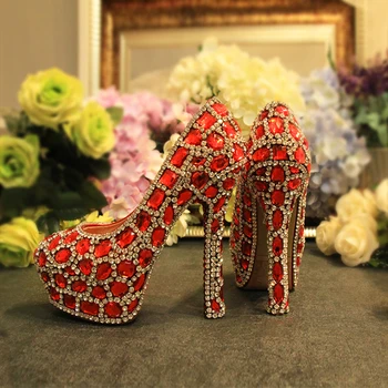 Luxo cristal Vermelho de Casamento sapatos de 2023 mulheres Novas festa de sapatos de Noiva, as mulheres de saltos altos de moda de sapatos de plataforma