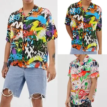 Homens de Manga Curta Lapela Impresso Camisa Casual Plus Tamanho M-3XL Praia Havaiana Camisas de Verão, a Festa de fim de Férias Roupas Homme