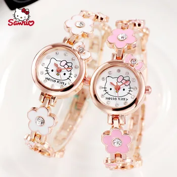Hello Kitty nova moda pulseira de kt gato aluno observar as crianças a hora de agulha eletrônico quartzo relógio