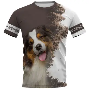 2022 Moda Verão Respirável Camisa Pastor Australiano 3d Impresso T-shirts Homens Mulheres Streetwear Cão de Manga Curta Engraçado Tops