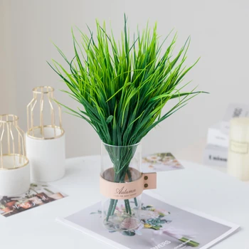 7 Garfos de Flor Artificial Barato Falsa de Plástico Verde da Grama Planta Decorativos do Casamento Arranjo de Natal Vaso para a Decoração Home