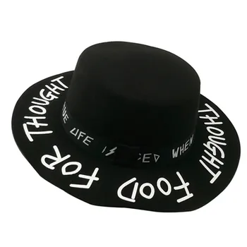 Chapéu Fedora de topo plano graffiti carta de lã chapéu versão coreana da maré homens e mulheres ampla brim, chapéu alto e Britânico de jazz, hip-hop