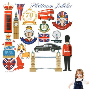 57pcs Jubileu da Rainha Decorações Autocolantes de 2022, 70 Jubileu da Rainha Decorativos Adesivos Britânico de Londres Decorações de PVC Decalques