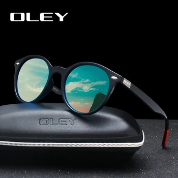 OLEY Marca Homens Mulheres Retro Clássico Rebite Óculos de sol Polarizados de Moda design circular, a 100% a Proteção UV400 Aceitar logotipo personalizado
