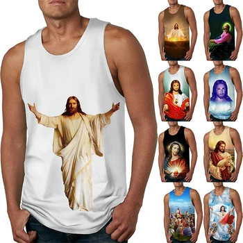 2022 Nova Moda Homens Verão Tops 3d Jesus, Deus Impressão de Praia Masculino Retro Estilo Casual Veste Camisa Harajuku Topo